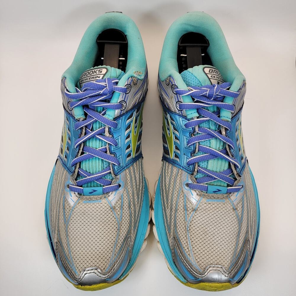 Brooks Glycerin 14 Womens Running Shoes Size 8.5 Silver Blue Athletic Sneakers